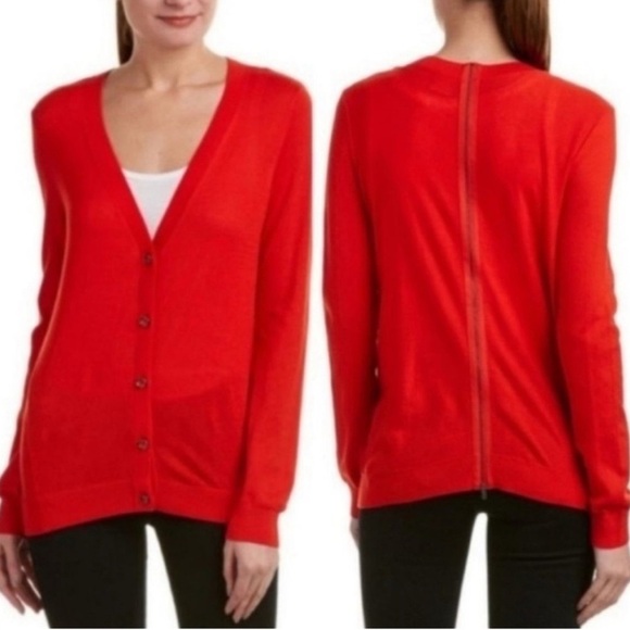 CAbi Cobblestone fiery red button front zipper back cardigan. Small. - Picture 3 of 9